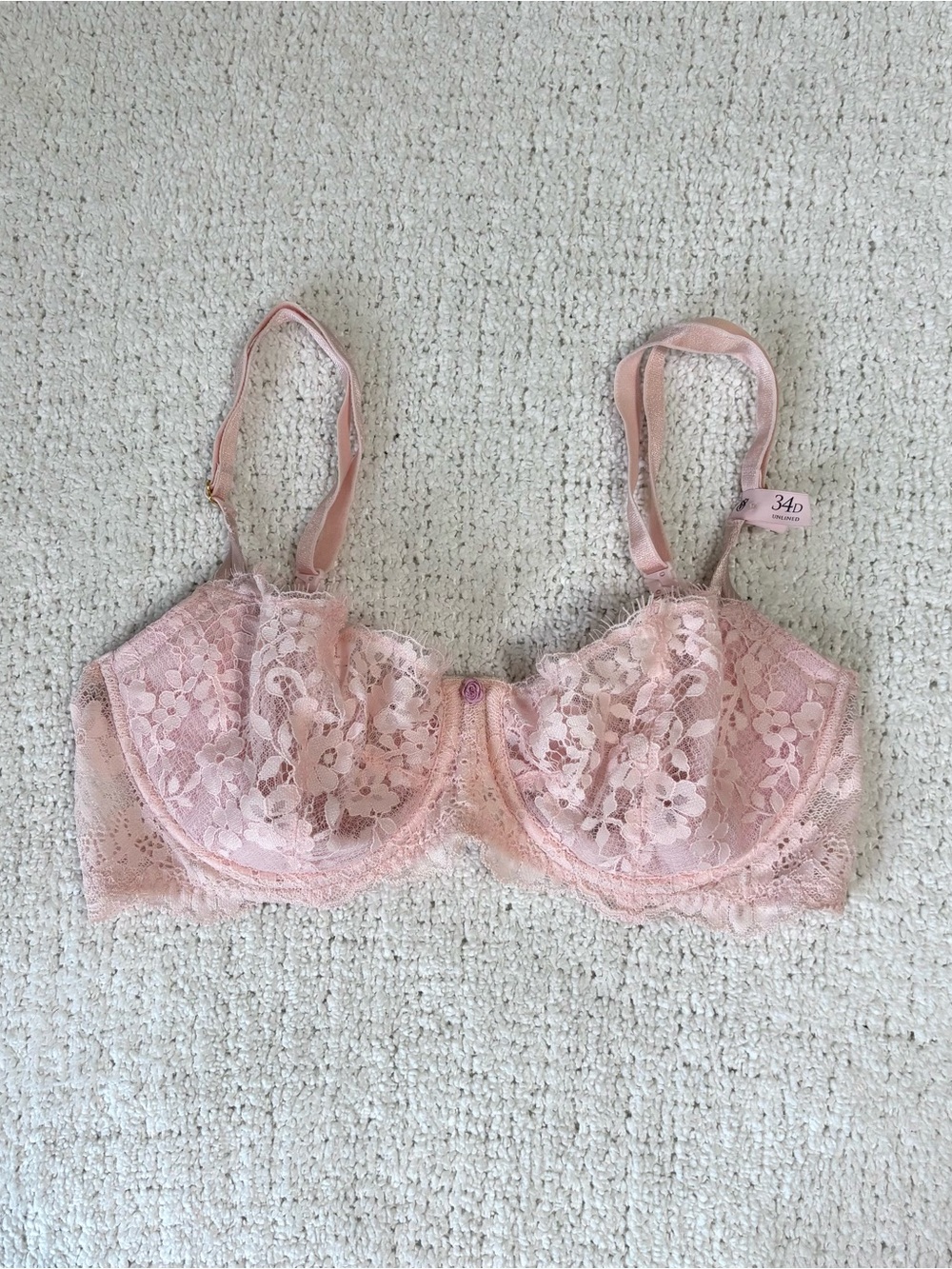 Victoria’s Secret pink lace unlined bra